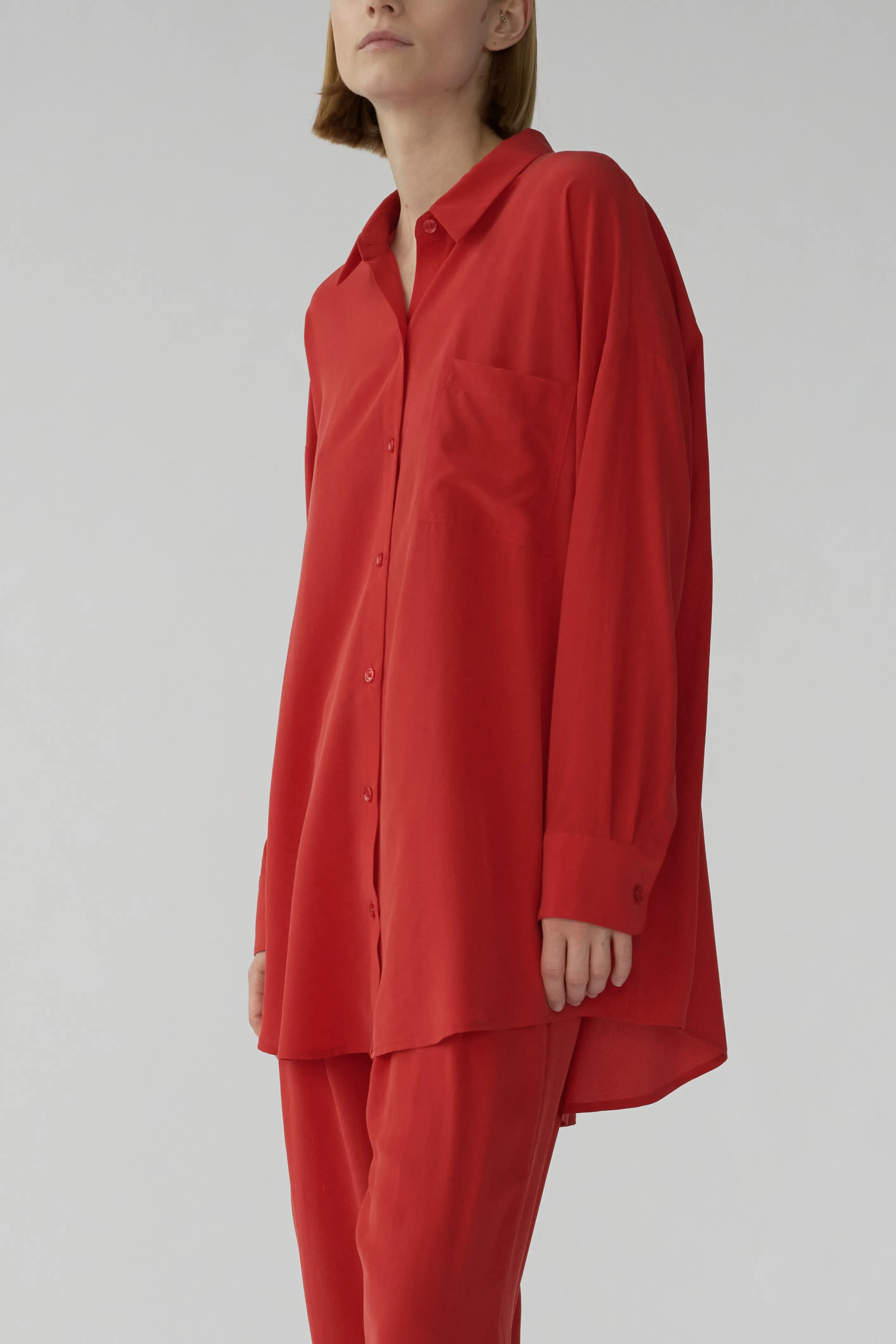 BIANCA POCKET SHIRT - CARDINAL RED - SANDWASH CREPE DE CHINE SILK