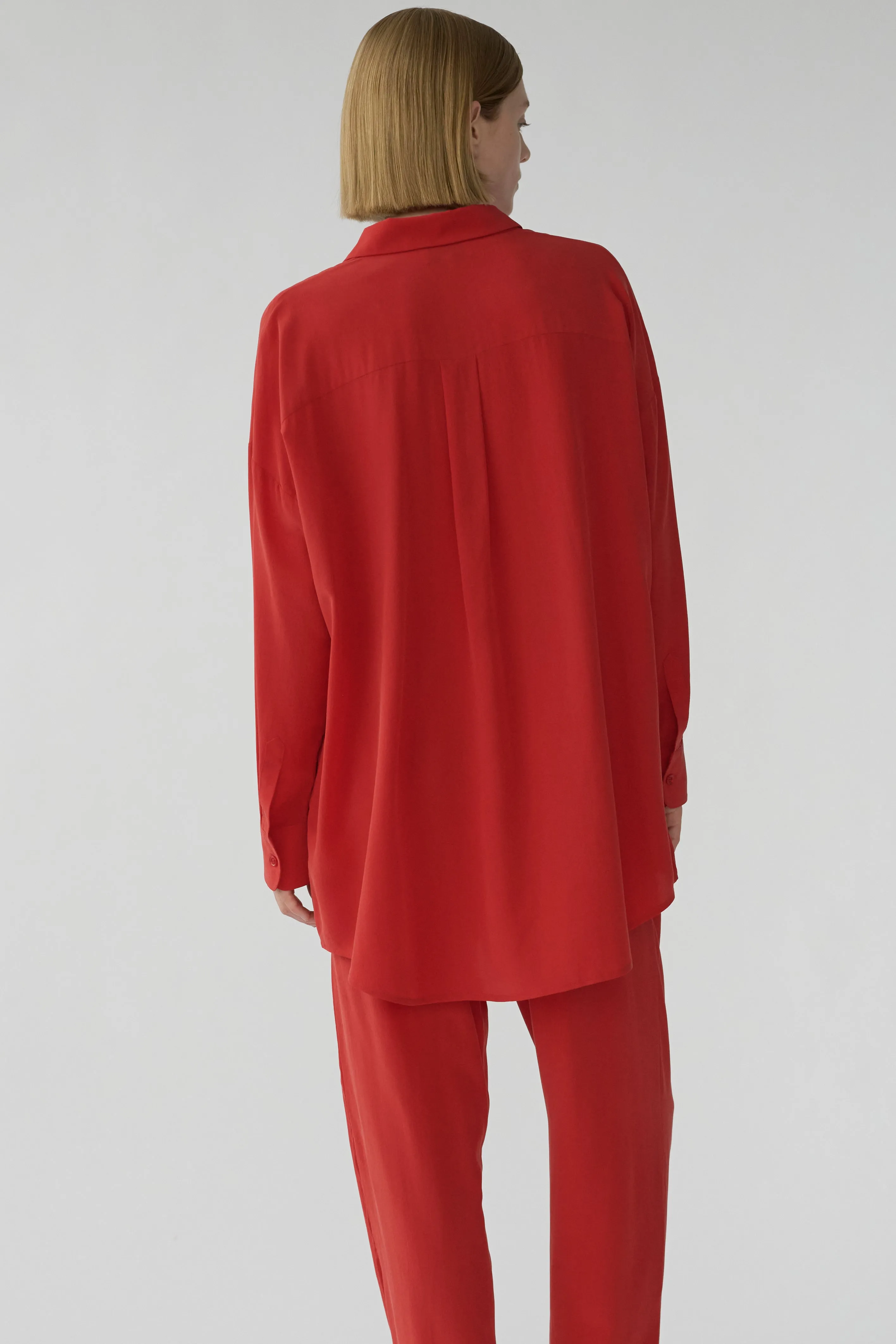 BIANCA POCKET SHIRT - CARDINAL RED - SANDWASH CREPE DE CHINE SILK