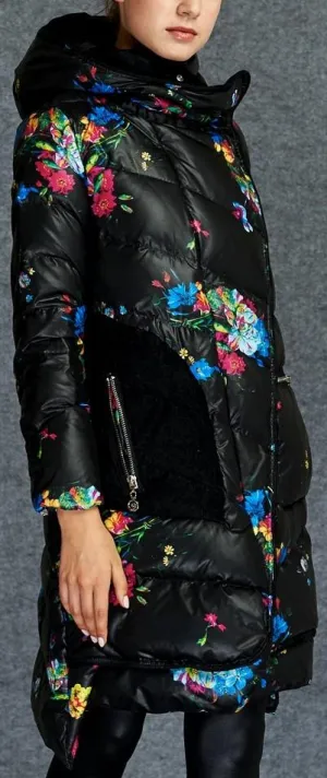 Floral Print Puffer Down Coat