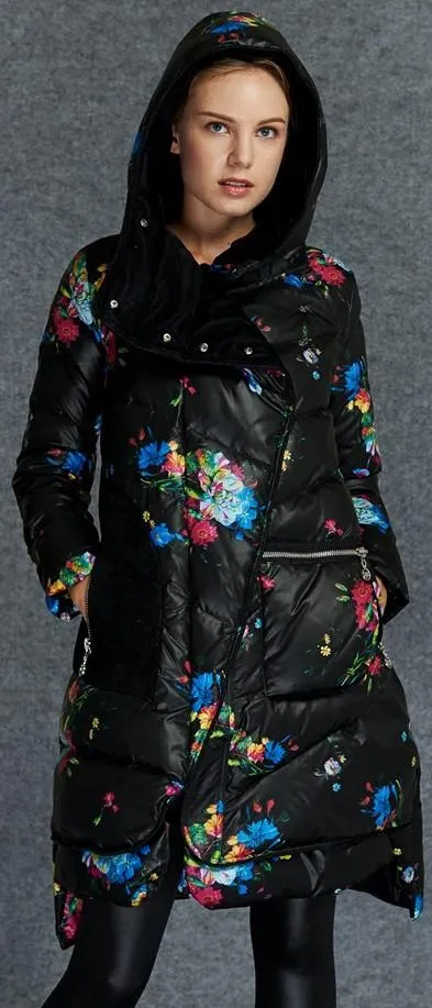Floral Print Puffer Down Coat