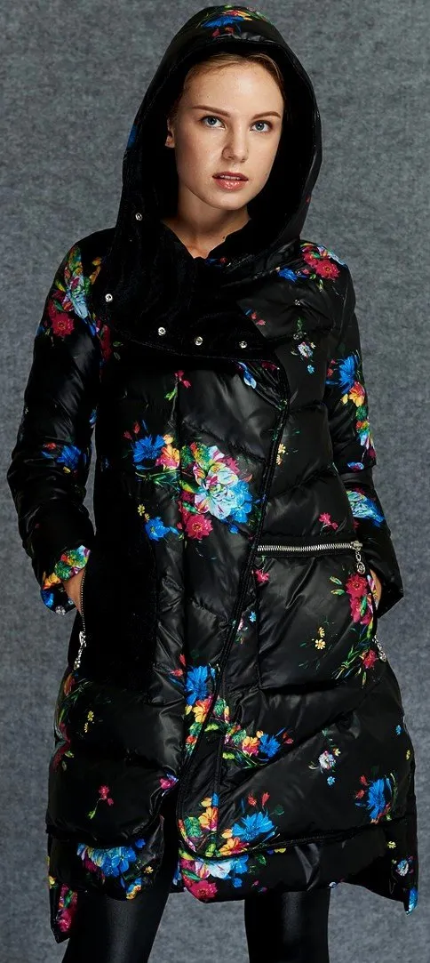 Floral Print Puffer Down Coat