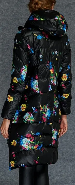 Floral Print Puffer Down Coat
