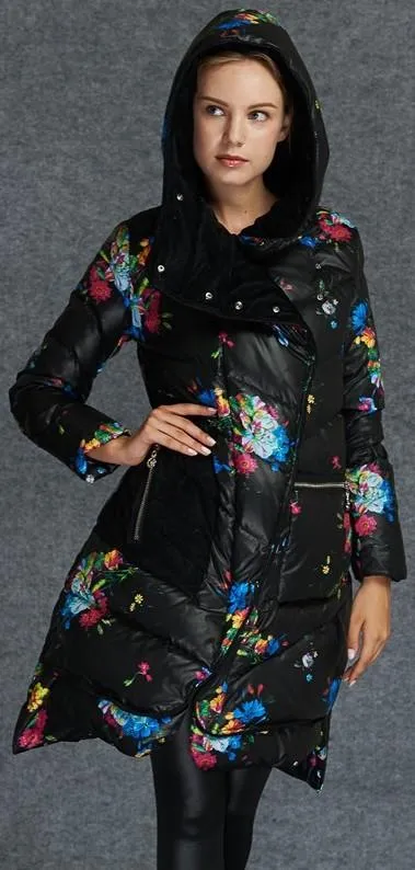 Floral Print Puffer Down Coat