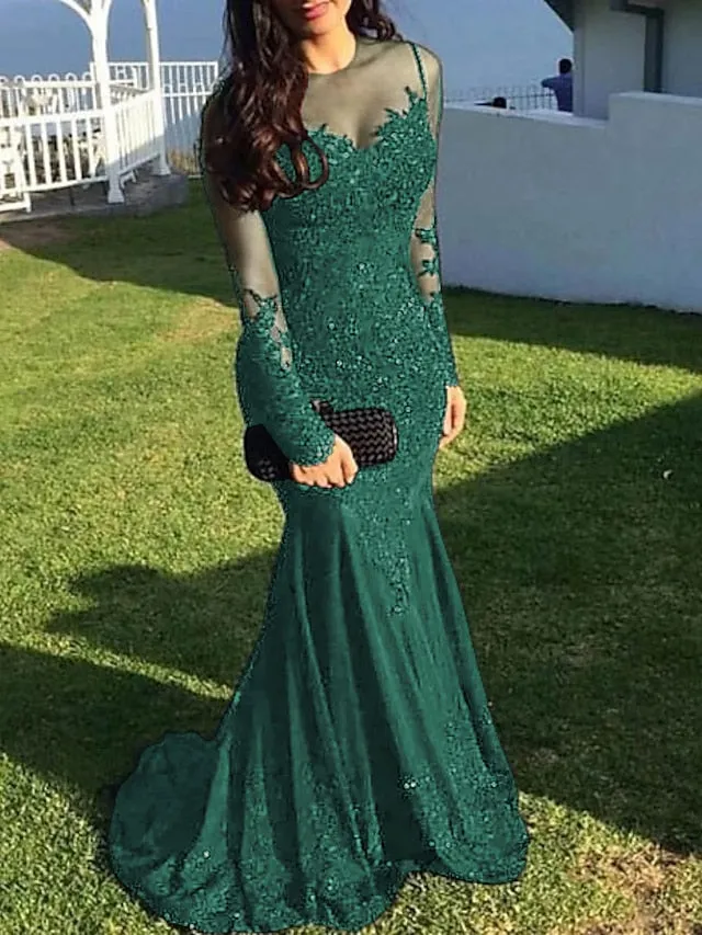Mermaid Black Long Sleeve Evening Dress With Train