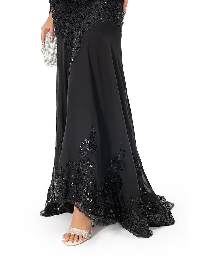 Mermaid Black Long Sleeve Evening Dress With Train