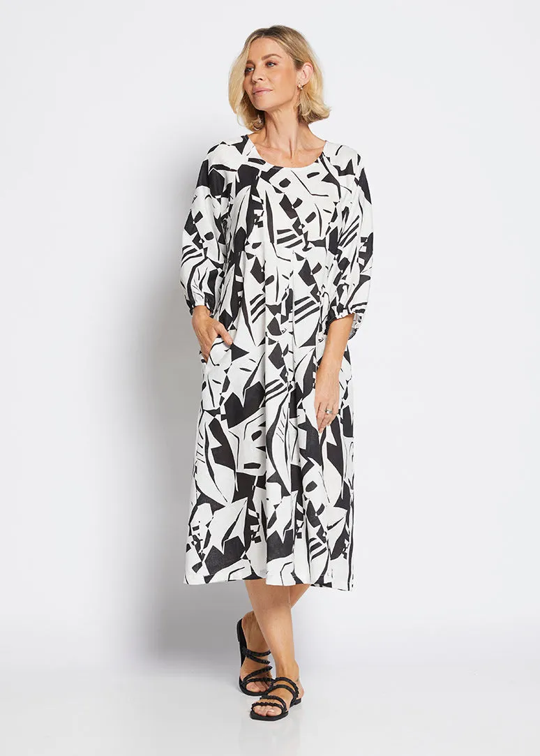 Toz Linen Dress in Black Jungle Print